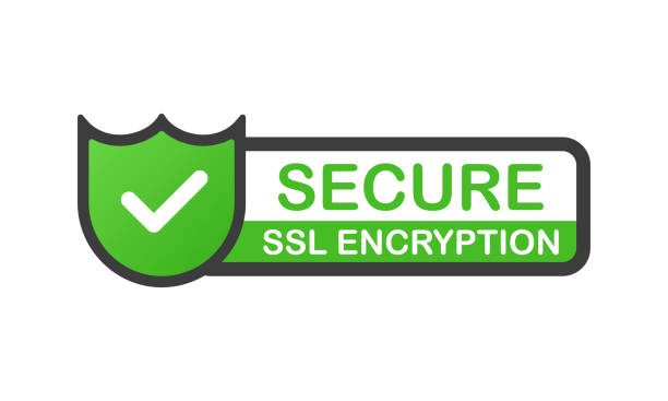 SSL secure https certificate connection shield icon isolated on white background. Green banner. Vector illustration